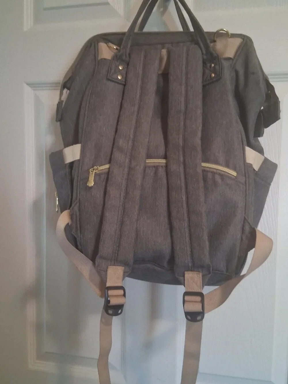 COK Backpack | Grey and Beige Fabric | With Charger